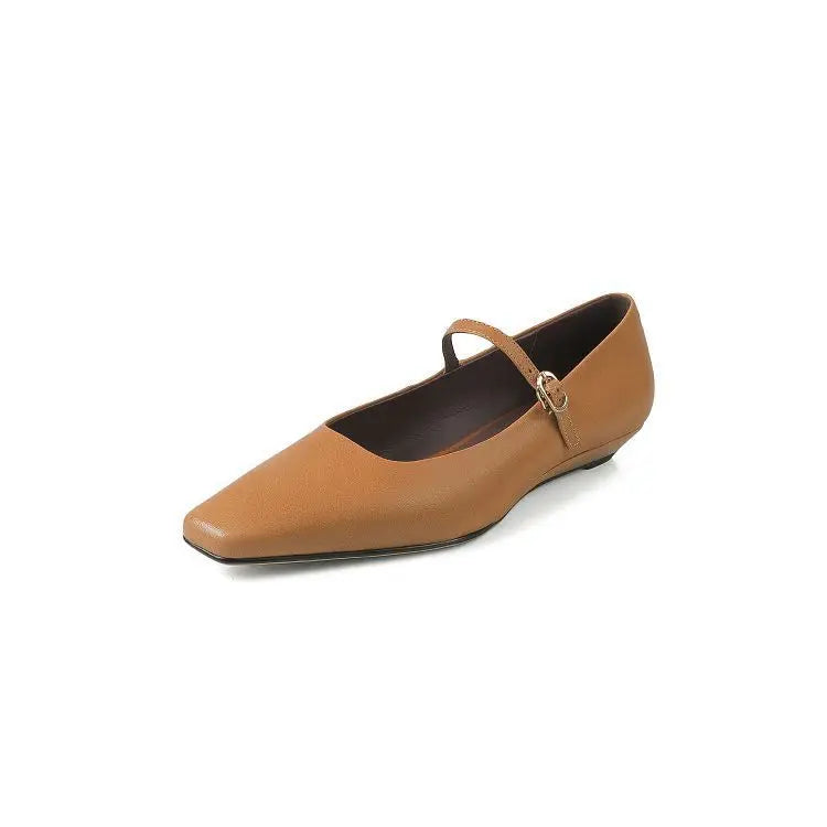 Genuine Leather Mary Jane Shoes Sandals Buckle with Square Toe Soft Bottom Shoes