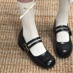 Thick Heel Mary Jane Shoes Metal Buckle Strap Shoes Outdoor Slip On Elegant Dress Pumps
