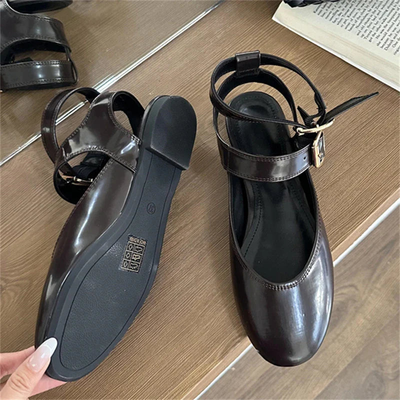 Design Narrow Band Buckle Strap Flats Shoes Round Toe Party Dress Casual Shoes BIG Size 43