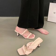 Open Toe Slippers Comfort High Heel Party Dress Slides Shoes