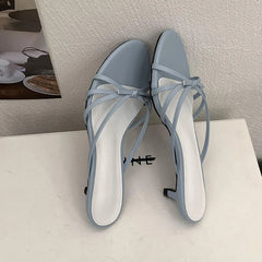 Butterfly-Knot Low Heel Slippers Shoes Round Toe Heeled Slippers