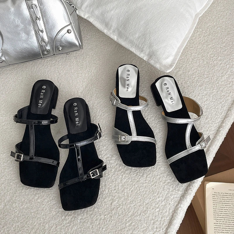 Open Toe Slippers Casual Thick Heel Beach Vacation Slides Party