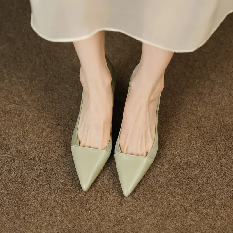 Splicing Shallow Mouth Single Shoes French Pointed Toe Temperament High Heels
