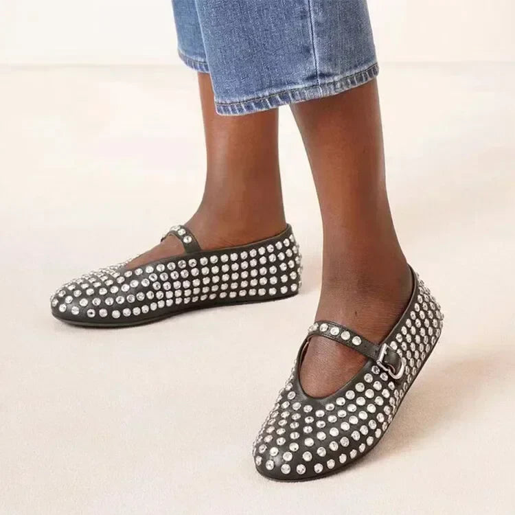 Casual Comfort Flat Mary Jane Single Shoes European and American Rivet Buckle Shoes Dance Shoes