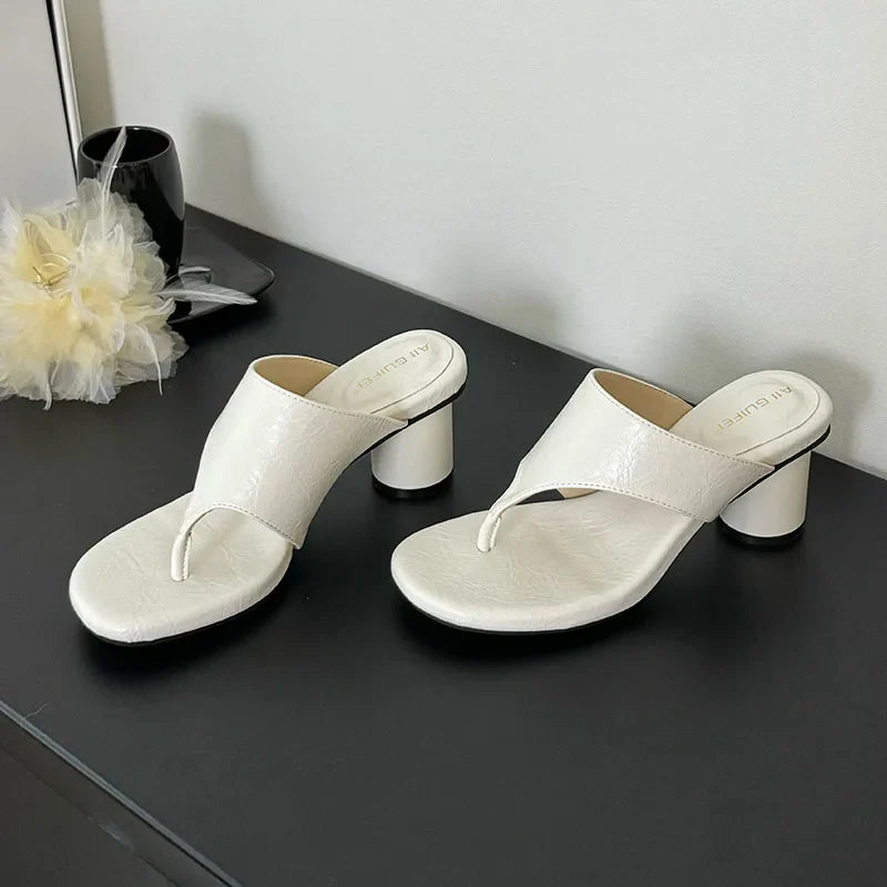 Red Footwear Round Heels Slippers Flip flops Elegant Heeled Sandals Slides