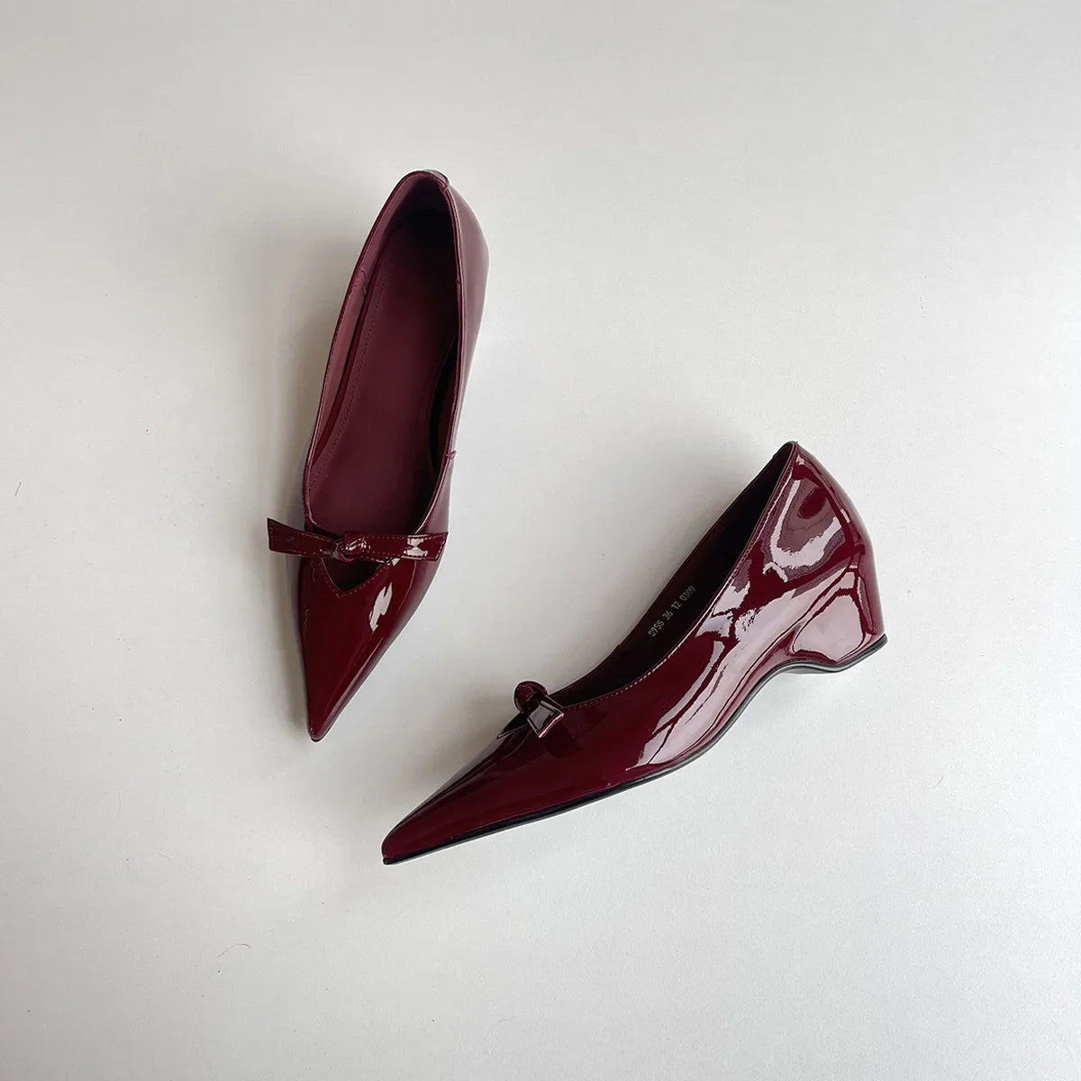 Lamb Skin Mary Janes Pointed Toe Low Heel Slip-On Shoes French Elegance Butterfly Knot