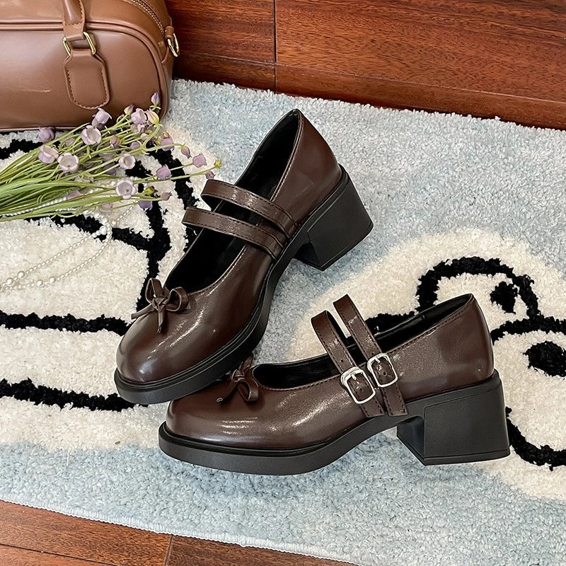 Dresses Mary Jane Shoes Elegant Causal Uniform Performance Shoes Lolita Bowknot Woman Low-heeled Shoes