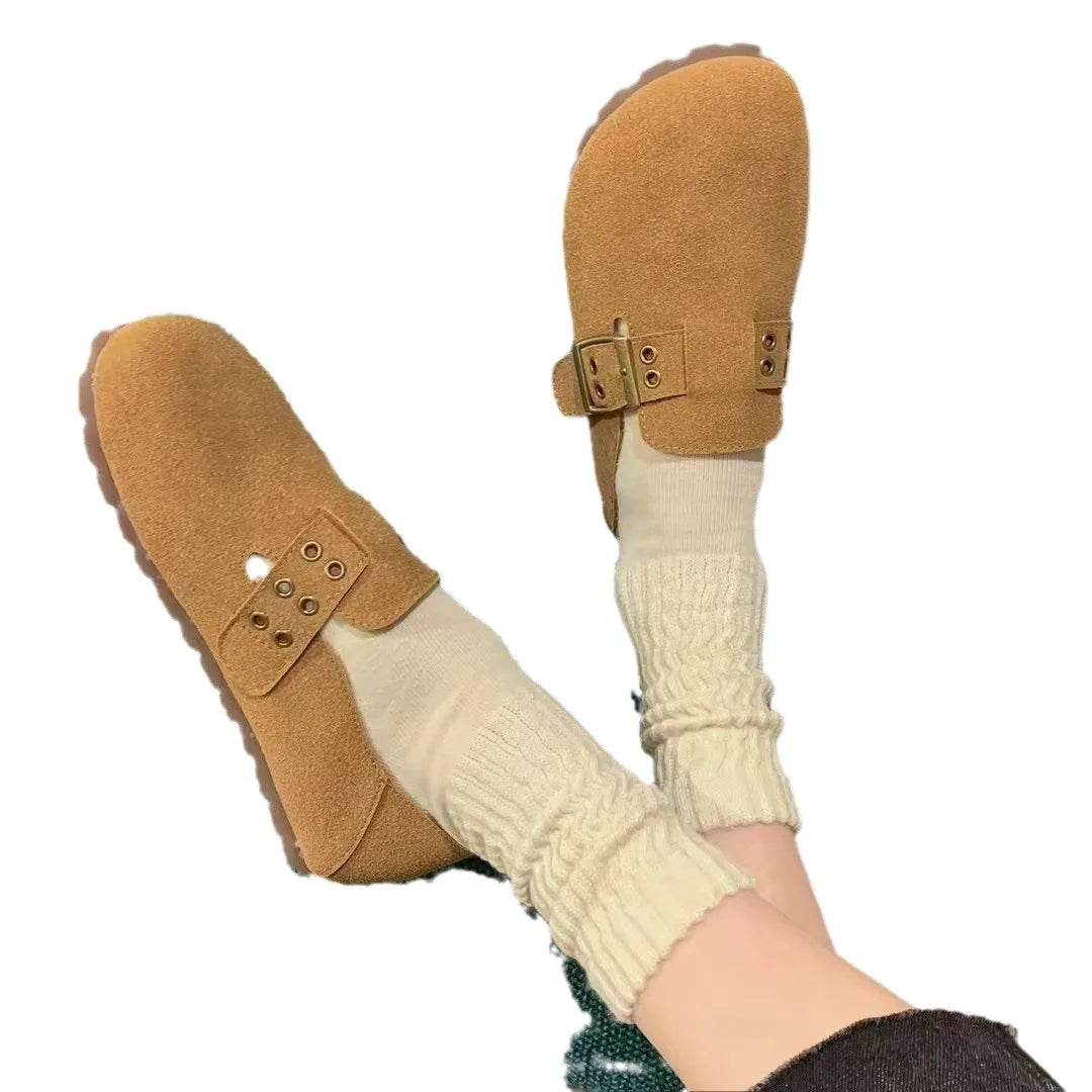 Faux Suede Leather Loafers Rivet Belt Flats Mocasines Garden Shoes Clogs Barefoot Tabis Comfy Slip On Walking Shoes