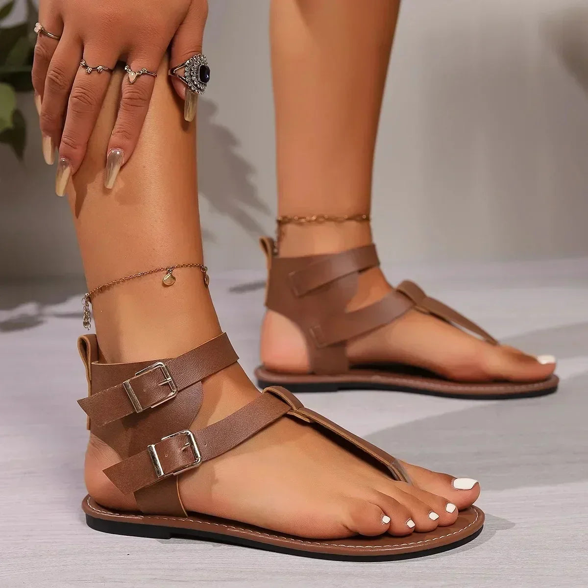 casual sandals French fairy style thick soled mid heel Roman shoes
