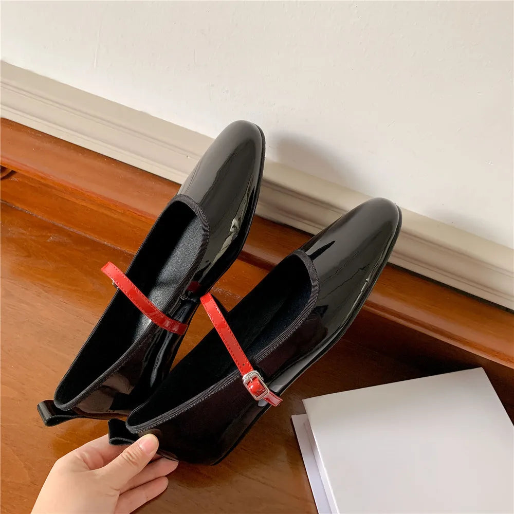 Brand Woman Mary Jane Shoes Genuine Leather Flats Heels Buckles Comfort Shoes Flats