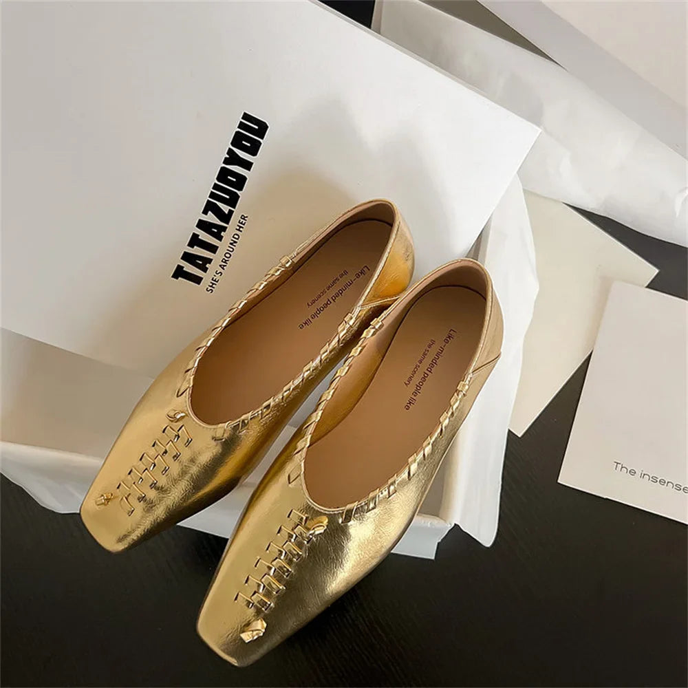 Loafers Walk Loafers Genuine Leather Slip On Flats Shoes Soft Ballet Flats Woman Gold