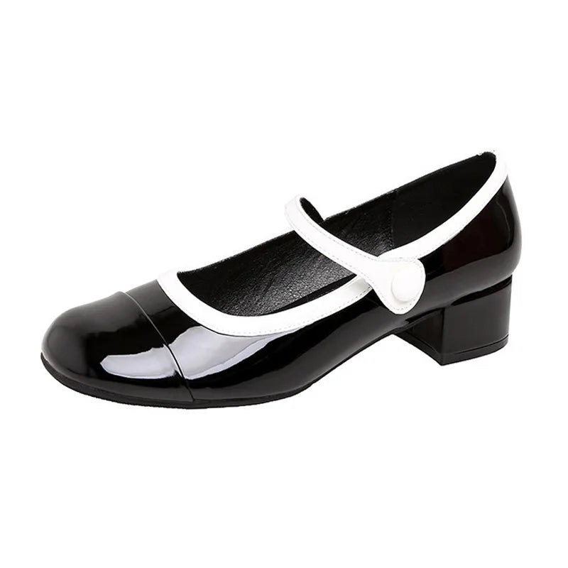 Sweet French Thick Heel Single Shoes Round Head Light Mouth Patent Leather High Heels