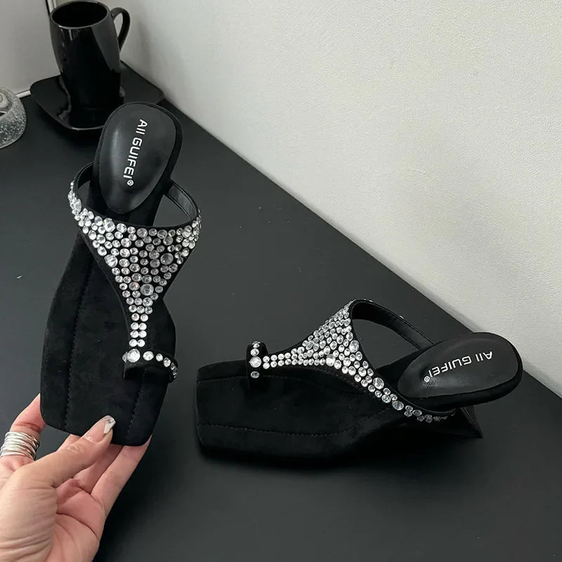 Footwear Wedges Slippers Shoes Rhinestones Heeled Slippers