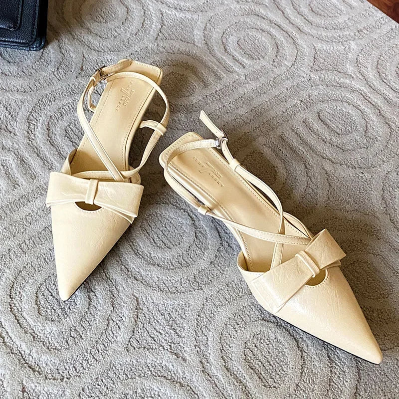 Sandals Butterfly-knot Slingback Pointed Toe Pumps Cross-tied Elegant Low Heeled Zapatos De Mujer