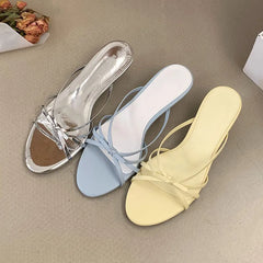 Butterfly-Knot Low Heel Slippers Shoes Round Toe Heeled Slippers