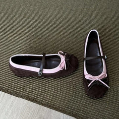 Mixed Color Bow Embellished Ballet Flats