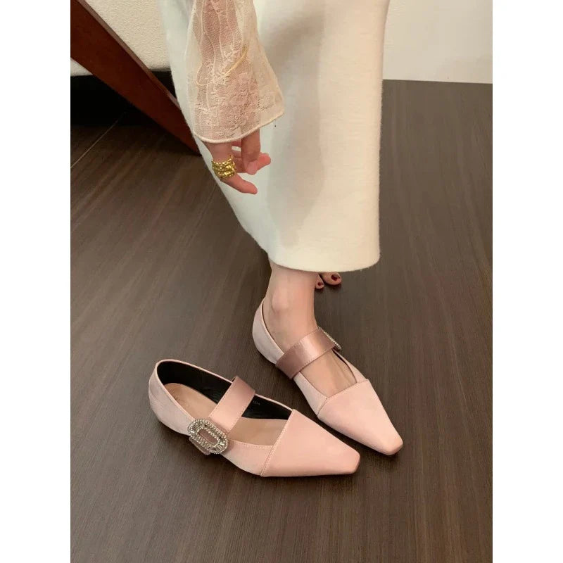 satin flat shoes flashing rhinestone decoration elegant ballet shoes soft and comfortable casual dress
