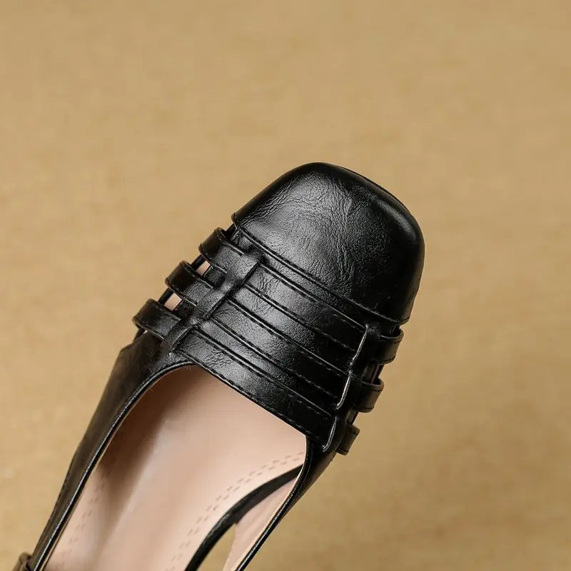 Design Vintage Square Toe Block Heels 3.5cm Back Buckle Strap Big Size 43 Dating Shoes 31 32