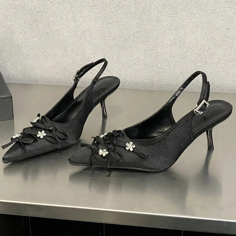 Pointed Toe Thin High Heels Butterfly-knot Elegant Slingback Sandals Party
