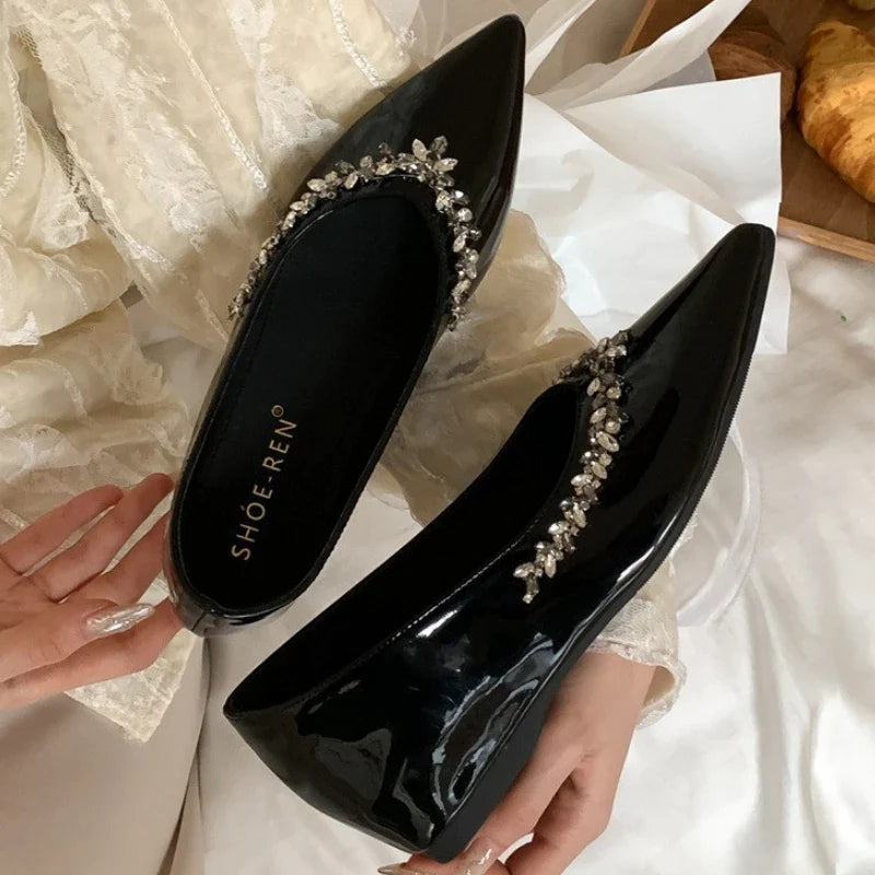 Crystal shallow mouth Pointed Toe Low Heeled Slingback Sandals Party Branded Loafers