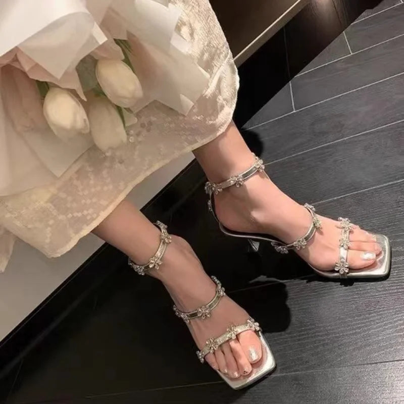 Gold Sliver White Black Sparkly Silver Beaded Ankle-Straps High Heels Sandals Everyday Wedding Shoes