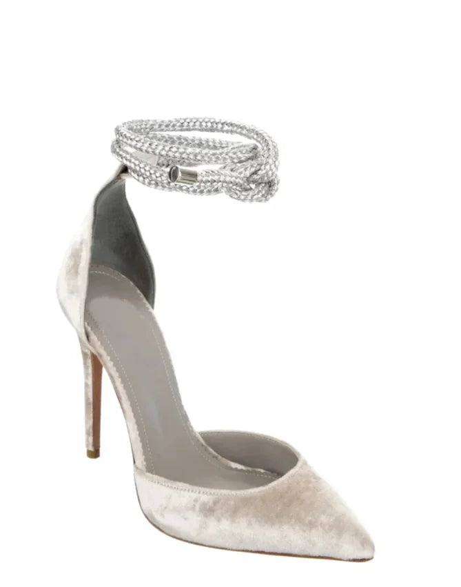 Velvet Sandals Pointed Toe Ankle Rope Ties Stiletto Heels Lace Up Causal Holiday Party