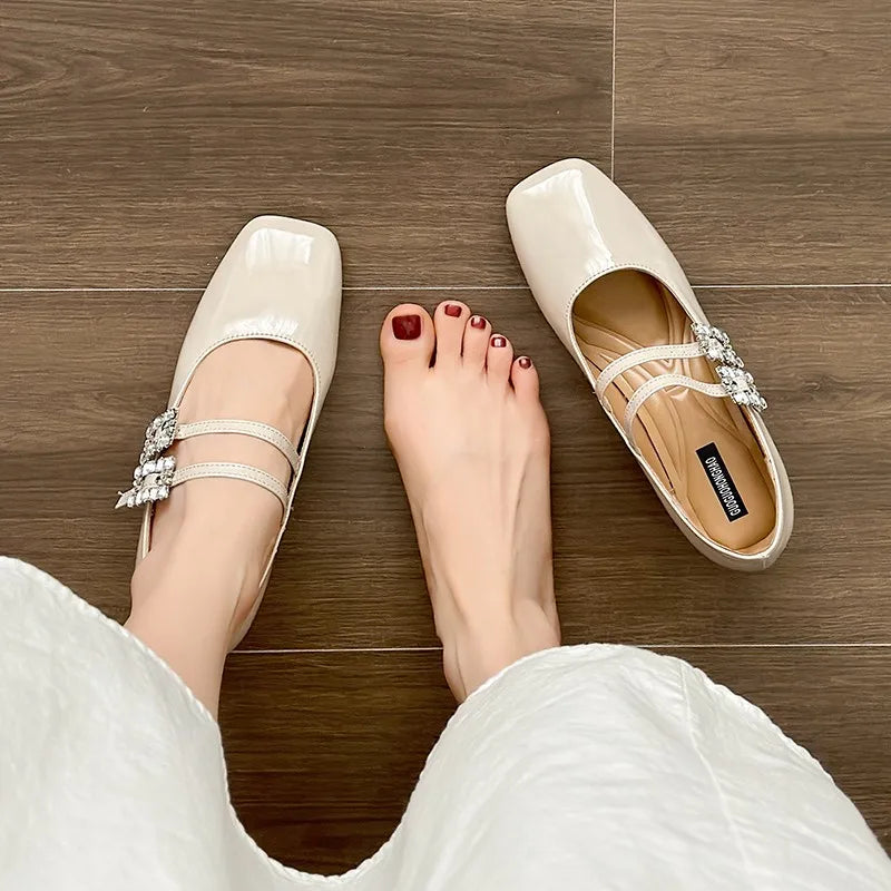 Shoes Red Elegant Mary Jane Shoes Square Heel Casual Dress Outdoor Ballerinas