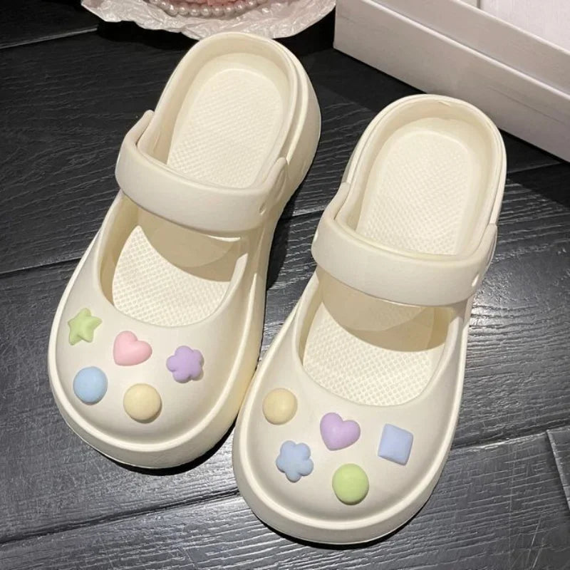 Platform Kawaii Slides Shoes Cute White Slippers and Sandals on Beach Thick Normal Top Designs Vip 39