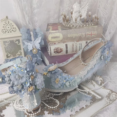 Sweet Lolita Retro Court Style Cosplay Cute Loli Flower Wedding Girls Gem Flower Ribbon Plush Bow 6-8 Cm High Heel Shoes