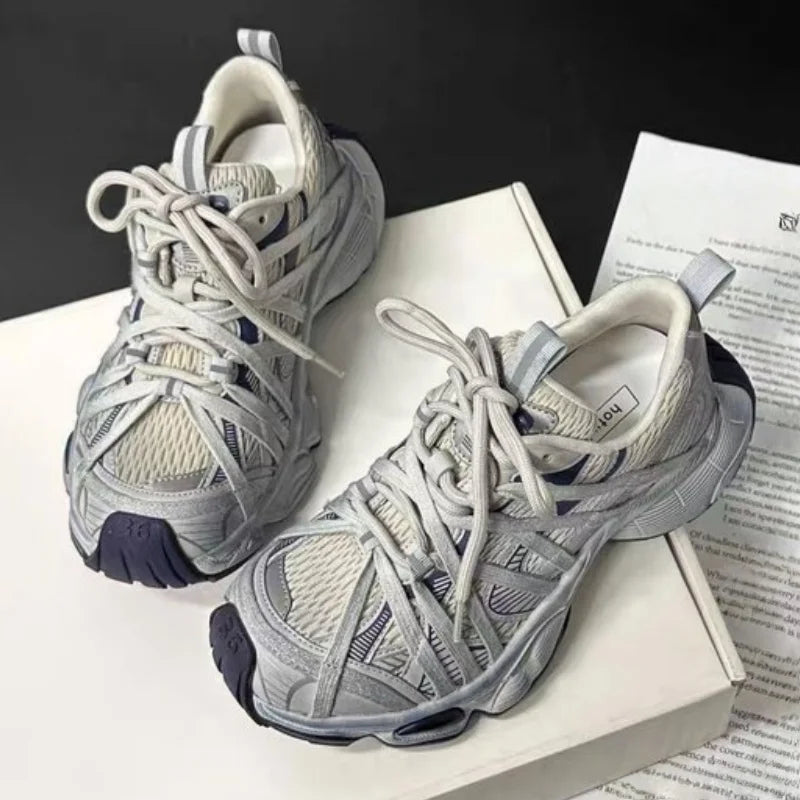 Platform Soled Lace Up Sneakers Comfortable Soft Sports Shoes Outdoor Casual Couple Running Shoes
