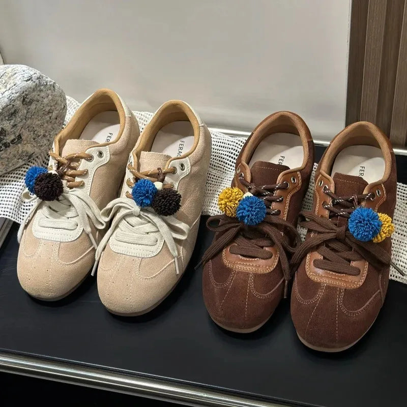 Retro Sporty Thick Bottom Breathable Heightening Shoes Vintage Dequn Round Toe Low Heel Comfortable All Season Shoe
