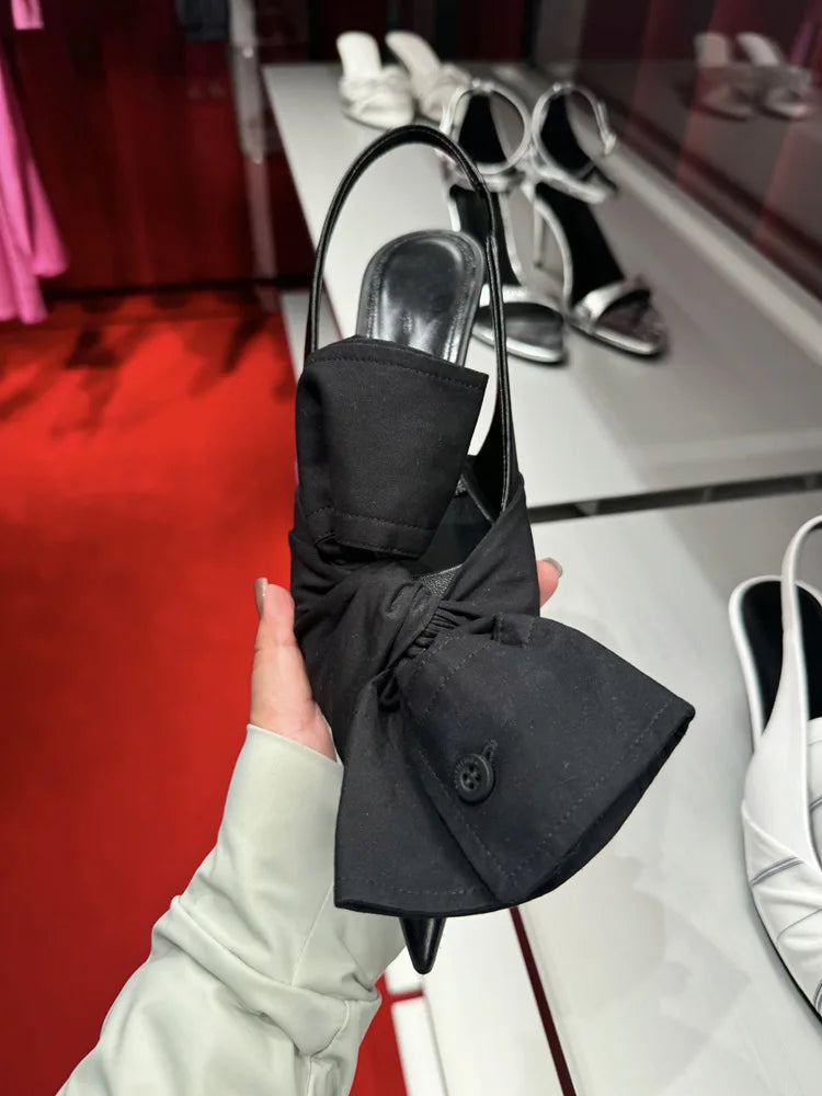 Fold Bow Super High Heel Pointed Single Shoes Thin Heel Shallow Mouth Shoes