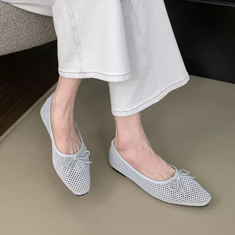 Mesh Flats Slip On Shoes Shallow Butterfly-Knot Ballet Flats Dance Shoes 2025
