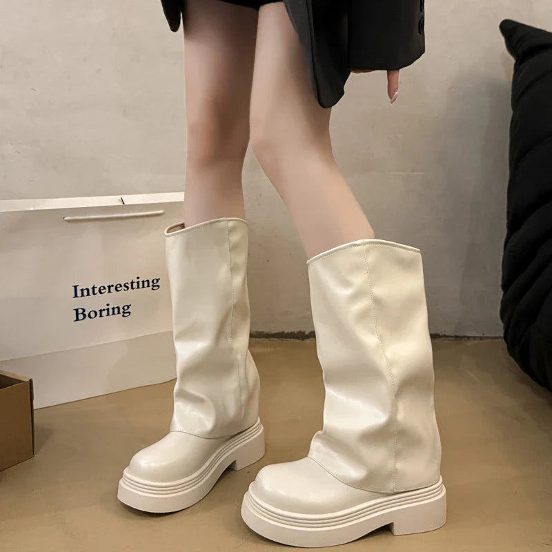 Ankle Chelsea Boots Flats Platform Shoes Woman Pu Leather Motorcycle Boots Snow Short Boots Woman