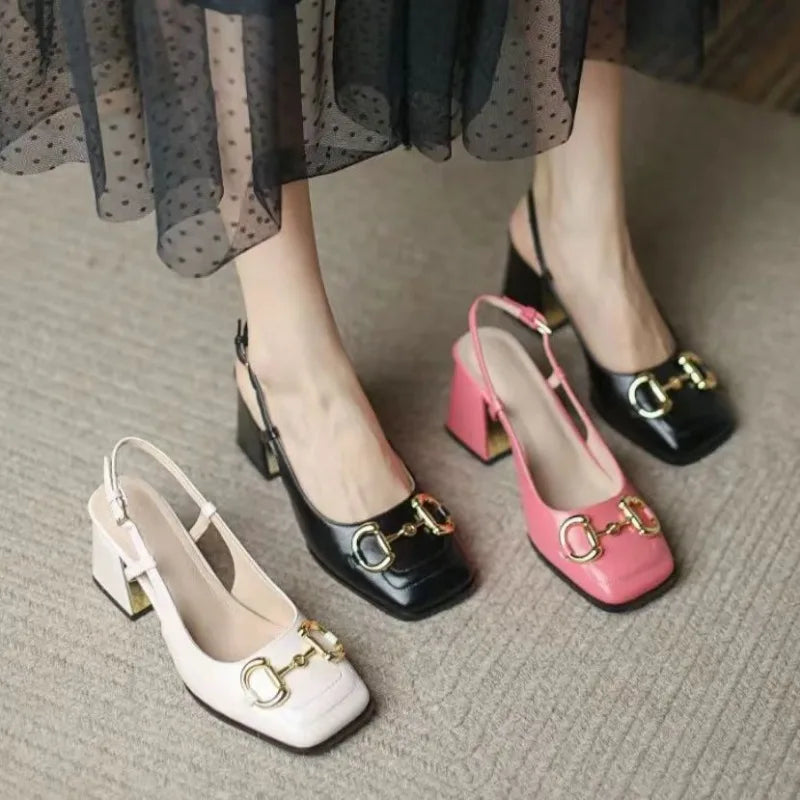 Mary Jane Shoes 41-43 French Vintage Square Headed Thick Heels High Heels Single Shoes Baotou Letter Sandals