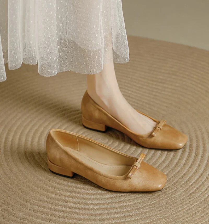 Single Shoes Retro Simple Mary Jane Square Head Shallow Mouth Comfortable Soft Leather Shoes