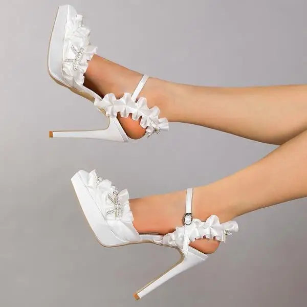 Rhinestone Sandals High Heels Med Comfort Shoes