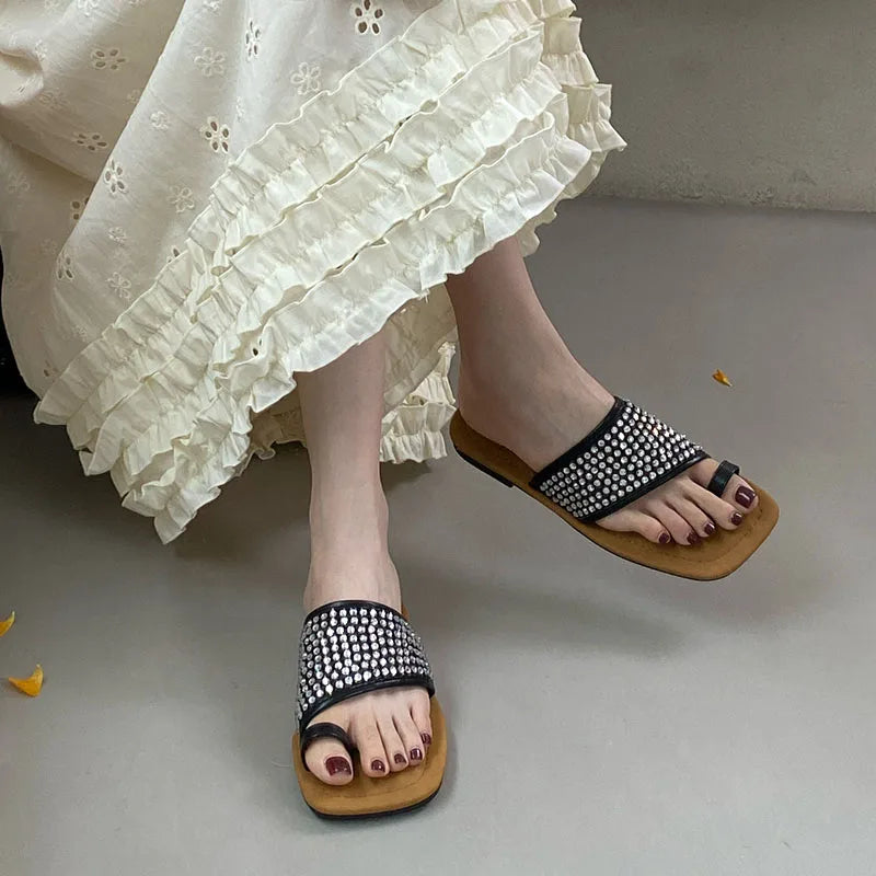 Rhinestones Flats Slippers Shoes Beach Flip flops Slides Flats Sandals Shoes
