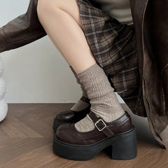 Vintage Platform Thick Bottom Mary Jane Shoes Shallow Round Toe Shoes Elegant Party Leather Shoes