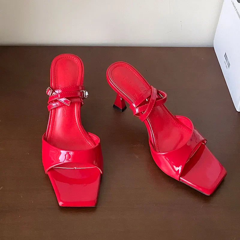 Ankle Strap High Heels Pumps Shoes Square Toe Footwear Shallow Party High Heels Shoes