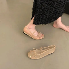 Flat Shoes Mesh Elegant Mary Jane Shoes Soft Sole Outdoor Dress Ballerinas