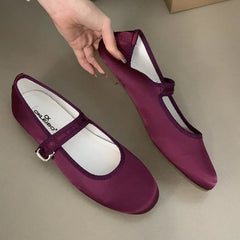 Comfort Satin Soft Sole Mary Jane Shoes Round Toe Shallow Flats Elegant Buckle Prom Ballet Shoes
