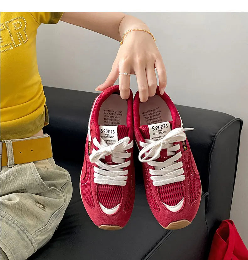 Running Shoes Mesh Breathable Casual Sneakers Lace Up Anti-Slip Retro Sports Shoes Versatile Low Top Sneakers