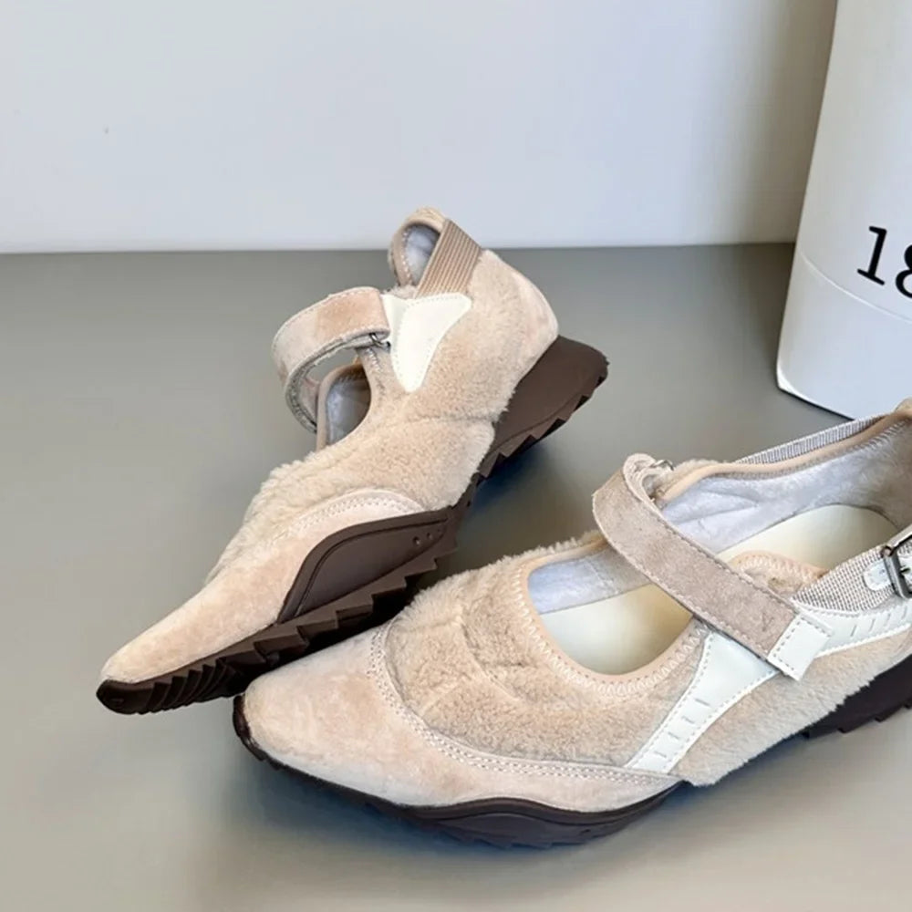 Casual Mary Jane Shoes Ins Style Pointed Toe Shallow Hook Loop Belt Buckle Street Sandals Brown/apricot Pumps