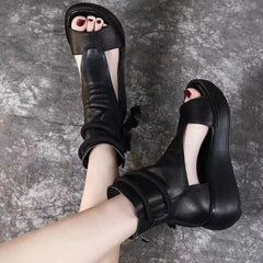Roman Shoes Leisure High Top Elevated Slope Heel Cool Boots Soft Leather Thick Sole Fish MouthSandals