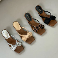 Low Heel Slides Slippers Shoes Butterfly-Knot Heeled Sandals