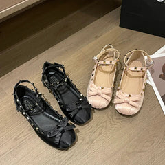 Shoes Rivets Causal Ballet Flats Bowknot Versatile Flat Shoes Ankle-strap