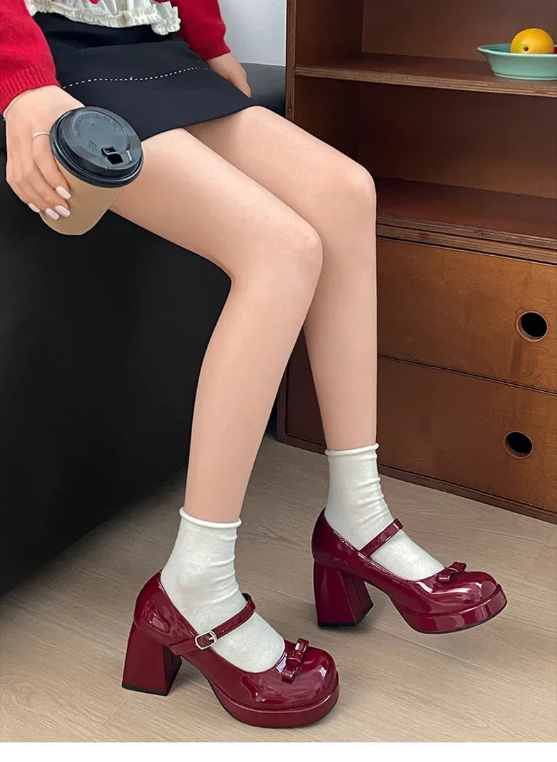 Thick Heel Mary Jane Shoes Outdoor Butterfly-knot Shoes Elegant Wedding Party Pumps