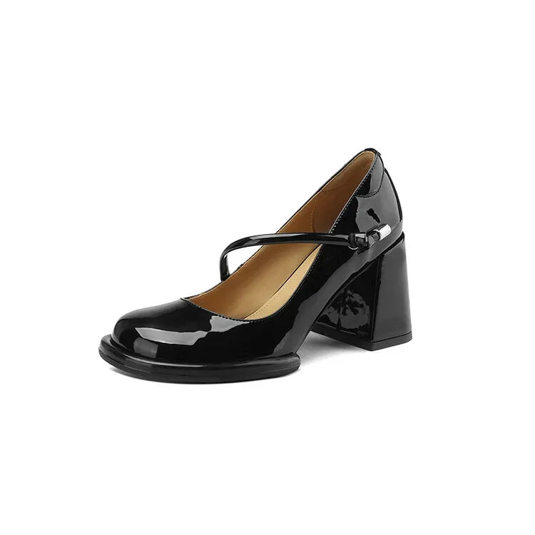 Mary Janes Shoes Vintage Pumps Patent Leather Shoes High Heels Black Shallow Boat Shoe Zapatos Mujer