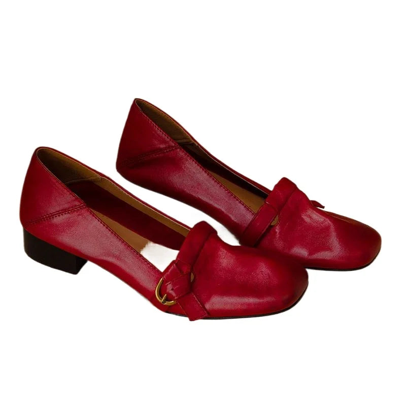 Square Toe Loafers Shoes Woman Soft Leather Retro Sandals Shallow Trend Soft Sole Shoes Comfort Zapatillas De Mujer